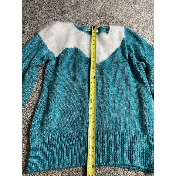 Vintage White Wheeler & Martha Green Cream Sweater Pearls Angora Size Medium - Picture 6 of 7